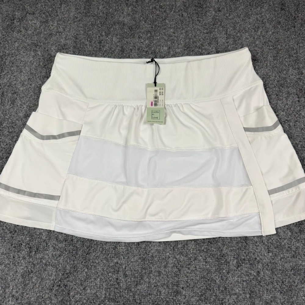 Lucky in Love Tennis Skort Women XL White Mesh Tiered Reflective CB556-110 NWT
